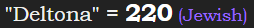 "Deltona" = 220 (Jewish)