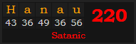 "Hanau" = 220 (Satanic)