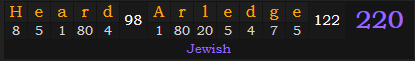 "Heard Arledge" = 220 (Jewish)