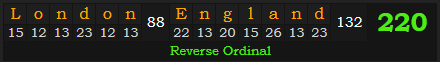 "London, England" = 220 (Reverse Ordinal)