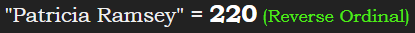 "Patricia Ramsey" = 220 (Reverse Ordinal)