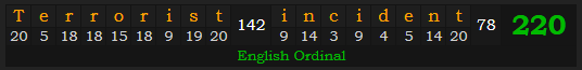 "Terrorist incident" = 220 (English Ordinal)