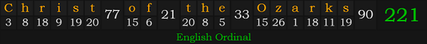 "Christ of the Ozarks" = 221 (English Ordinal)