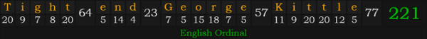 "Tight end George Kittle" = 221 (English Ordinal)