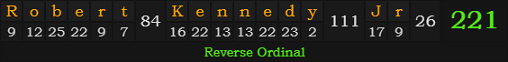 "Robert Kennedy Jr." = 221 (Reverse Ordinal)