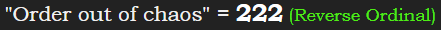 "Order out of chaos" = 222 (Reverse Ordinal)