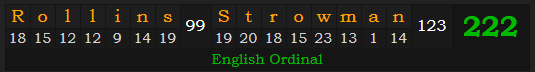 "Rollins & Strowman" = 222 (English Ordinal)