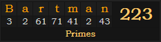 "Bartman" = 223 (Primes)
