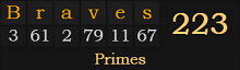 "Braves" = 223 (Primes)