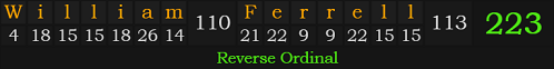 "William Ferrell" = 223 (Reverse Ordinal)