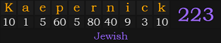 "Kaepernick" = 223 (Jewish)
