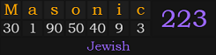 "Masonic" = 223 (Jewish)