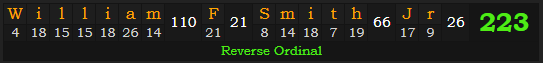 "William F. Smith Jr." = 223 (Reverse Ordinal)