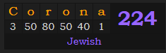 "Corona" = 224 (Jewish)