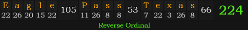 "Eagle Pass, Texas" = 224 (Reverse Ordinal)