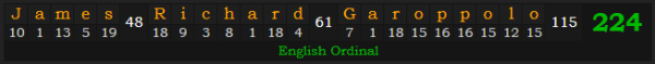 "James Richard Garoppolo" = 224 (English Ordinal)