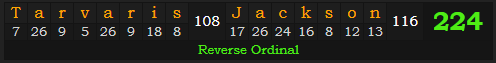 "Tarvaris Jackson" = 224 (Reverse Ordinal)