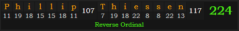 "Phillip Thiessen" = 224 (Reverse Ordinal)