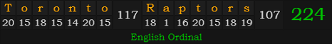 "Toronto Raptors" = 224 (English Ordinal)