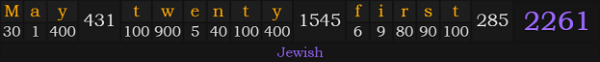 "May twenty-first" = 2261 (Jewish)