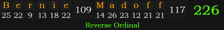 "Bernie Madoff" = 226 (Reverse Ordinal)