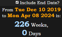 226 Weeks, 0 Days