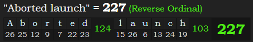 "Aborted launch" = 227 (Reverse Ordinal)