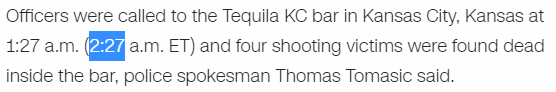 Officers were called to the Tequila KC bar in Kansas City, Kansas at 1:27 a.m. (2:27 a.m. ET) and four shooting victims were found dead inside the bar, police spokesman Thomas Tomasic said.