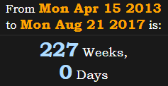 227 Weeks, 0 Days