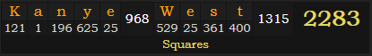 "Kanye West" = 2283 (Squares)