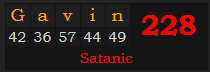 "Gavin" = 228 (Satanic)