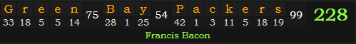 "Green Bay Packers" = 228 (Francis Bacon)