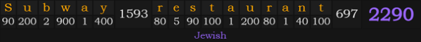 "Subway restaurant" = 2290 (Jewish)