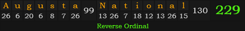 "Augusta National" = 229 (Reverse Ordinal)