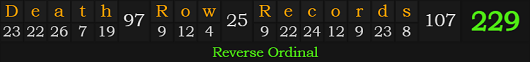 "Death Row Records" = 229 (Reverse Ordinal)