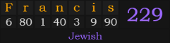"Francis" = 229 (Jewish)