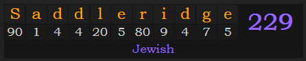 "Saddleridge" = 229 (Jewish)