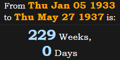 229 Weeks, 0 Days