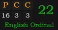 "PCC" = 22 (English Ordinal)