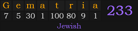 "Gematria" = 233 (Jewish)