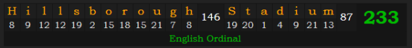 "Hillsborough Stadium" = 233 (English Ordinal)