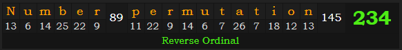 "Number permutation" = 234 (Reverse Ordinal)