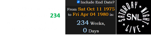 Trevor Moore was born a span of exactly 234 weeks after the premiere of Saturday Night Live: