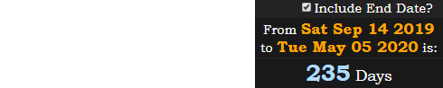 Nas was a span of 235 days after his birthday: