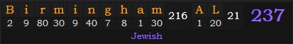 "Birmingham, AL" = 237 (Jewish)