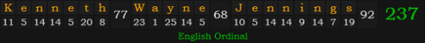 "Kenneth Wayne Jennings" = 237 (English Ordinal)