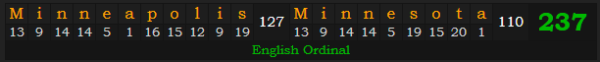 "Minneapolis, Minnesota" = 237 (English Ordinal)