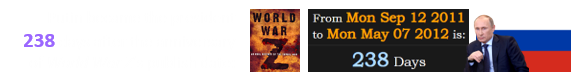 Putin became the president 238 days after the anniversary of World War Z’s publish date: