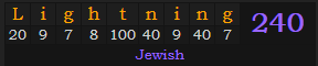 "Lightning" = 240 (Jewish)