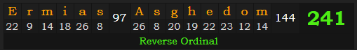 "Ermias Asghedom" = 241 (Reverse Ordinal)